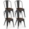Metal Style Dining Chairs Set of 4, Stackable Kitchen Chairs with Wood Seat